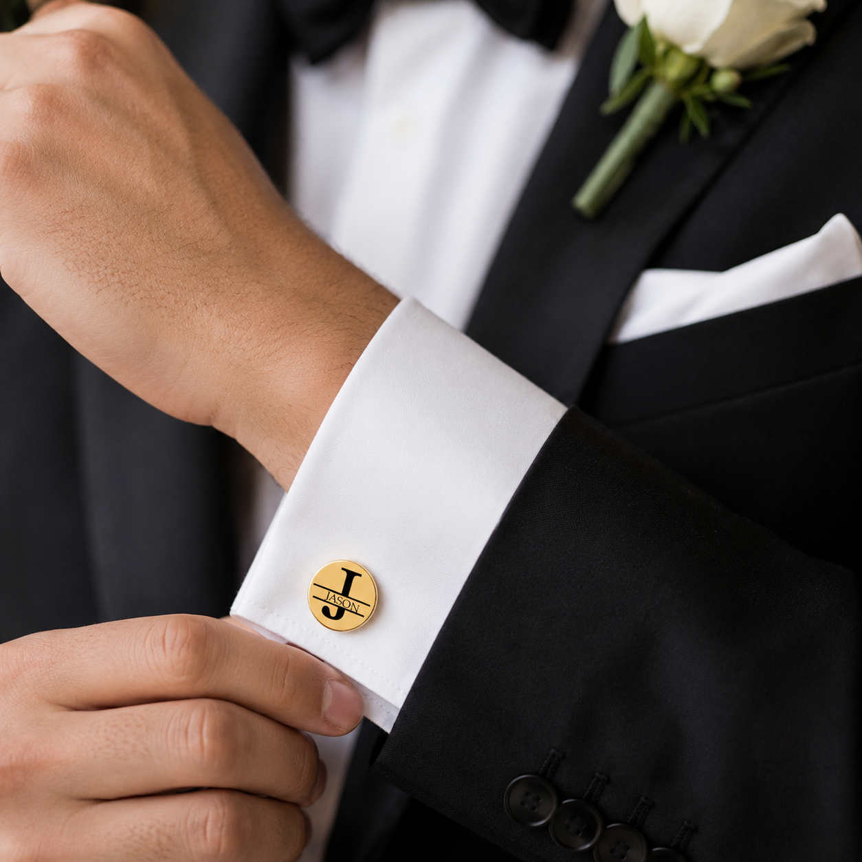 Personalized Monogram Cufflinks with Name – Custom Initial Cuff Links for Men – Engraved Wedding, Groom & Groomsmen Gift – Gold or Silver