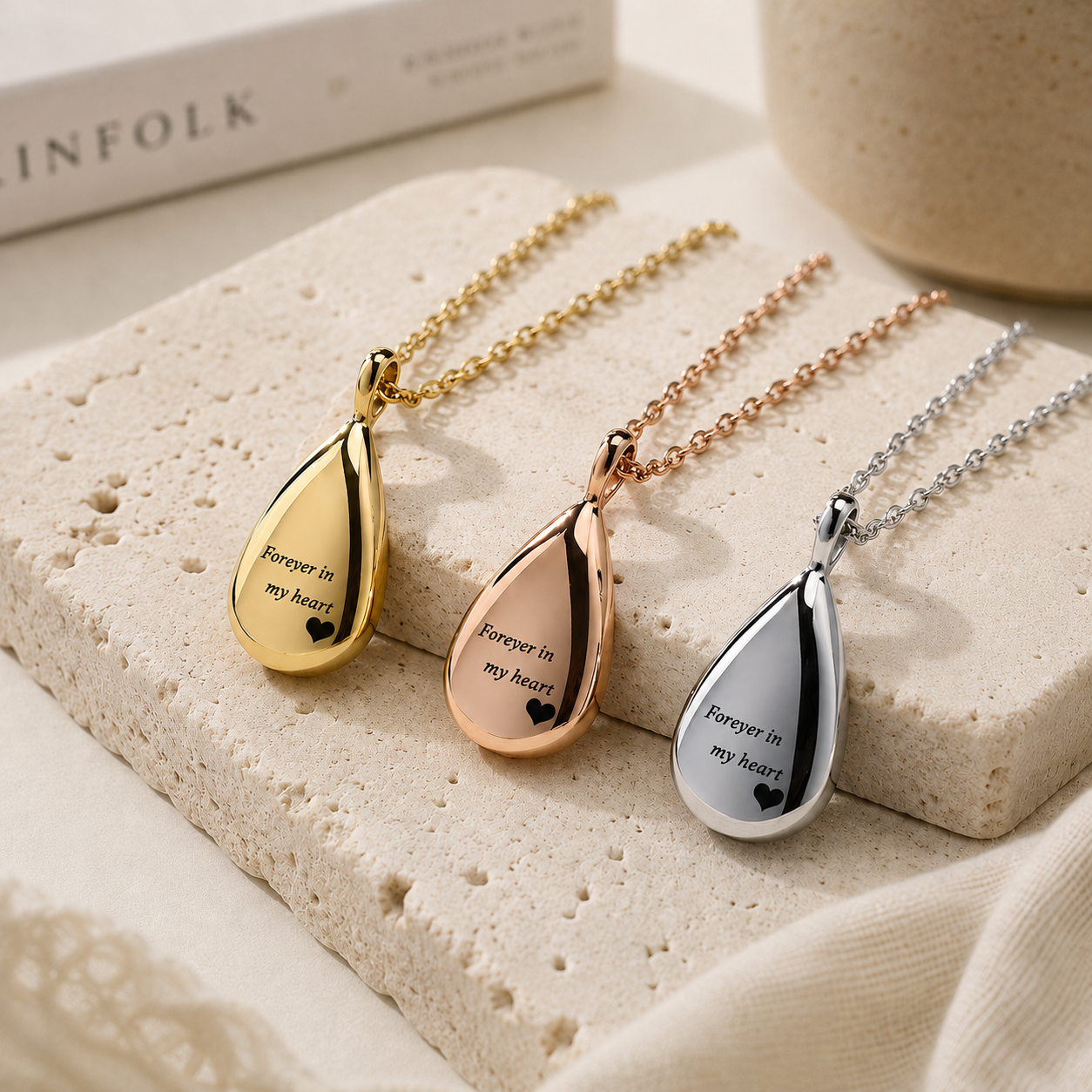 Tear Drop Shape Urn necklace for ashes. Human & Pet ashes Keepsake Cremation Jewelry.