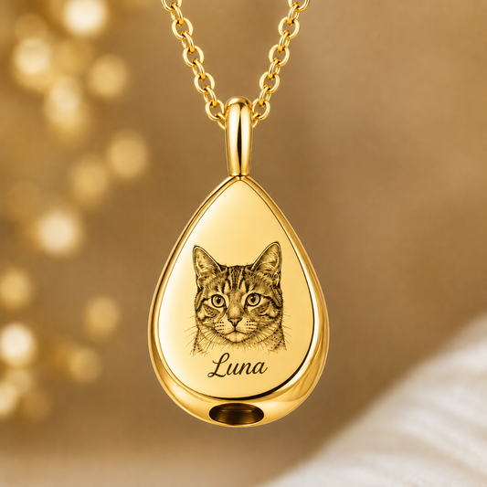 Pet Portrait Urn necklace for ashes storage. Pet ashes Keepsake Cremation Jewelry.