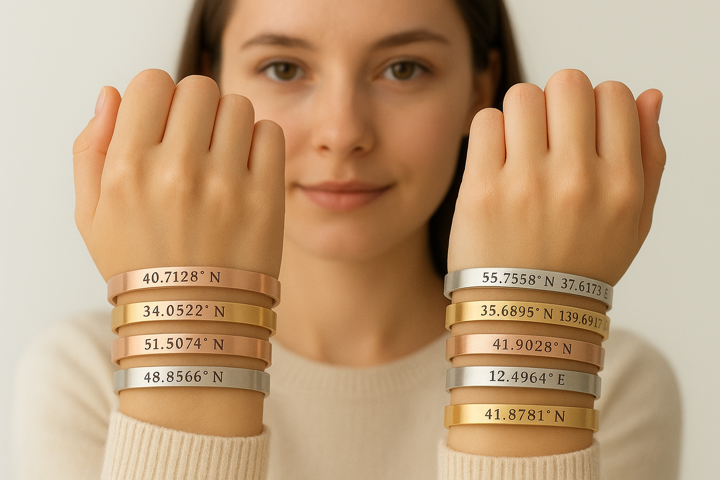 Custom Coordinate bracelets customized with longitude & latitude of a special location