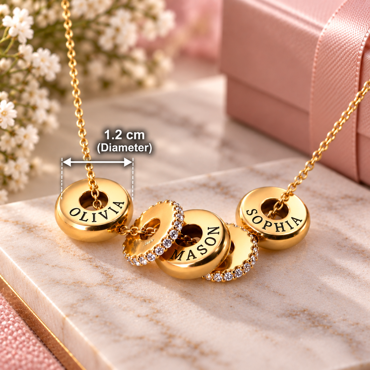 Crystal round disc family necklace