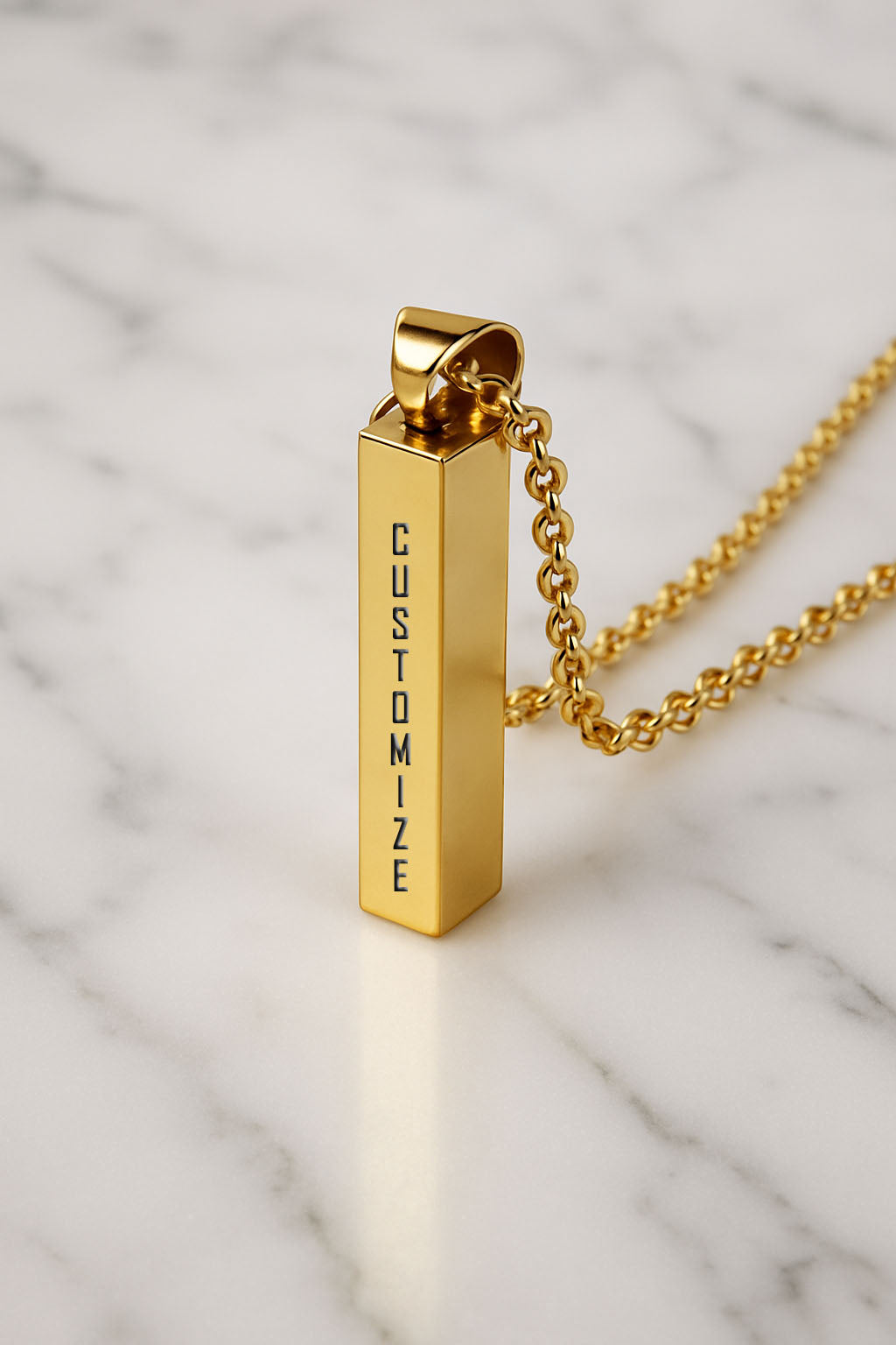 Personalized Name on 3D Vertical Bar Pendant Necklace