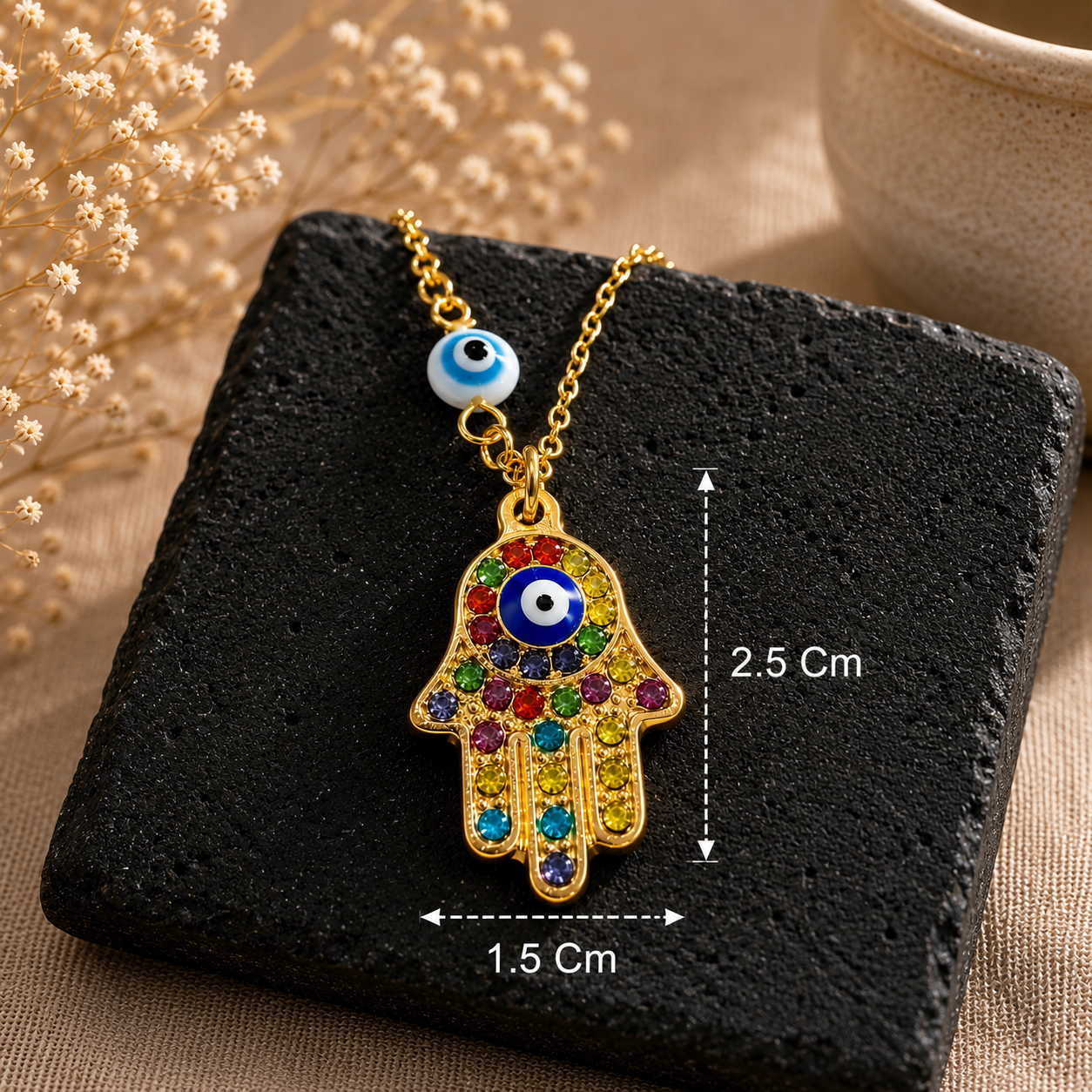 Shop a beautiful Silver Hamsa Hand Evil Eye Necklace in Canada