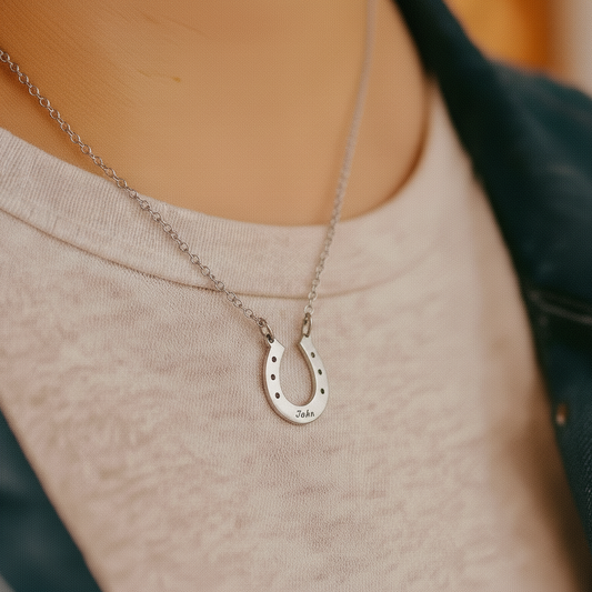 steel silver horseshoe pendant necklace with a name