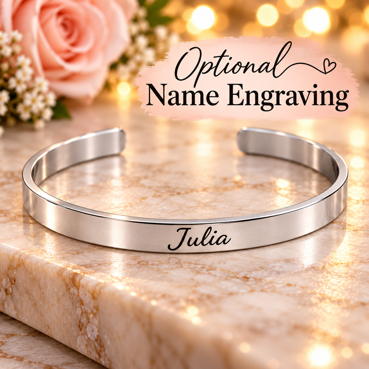 Always and Forever Engraved Cuff Bracelet – Personalized Love Bracelet, Promise Bracelet, Christmas Gift for Her