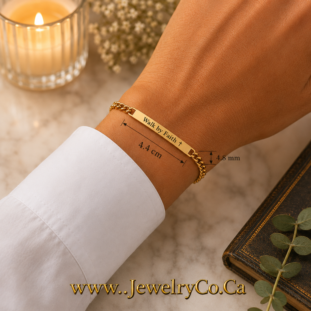 Personalized Engraved Chain Link Bracelet Gold tone