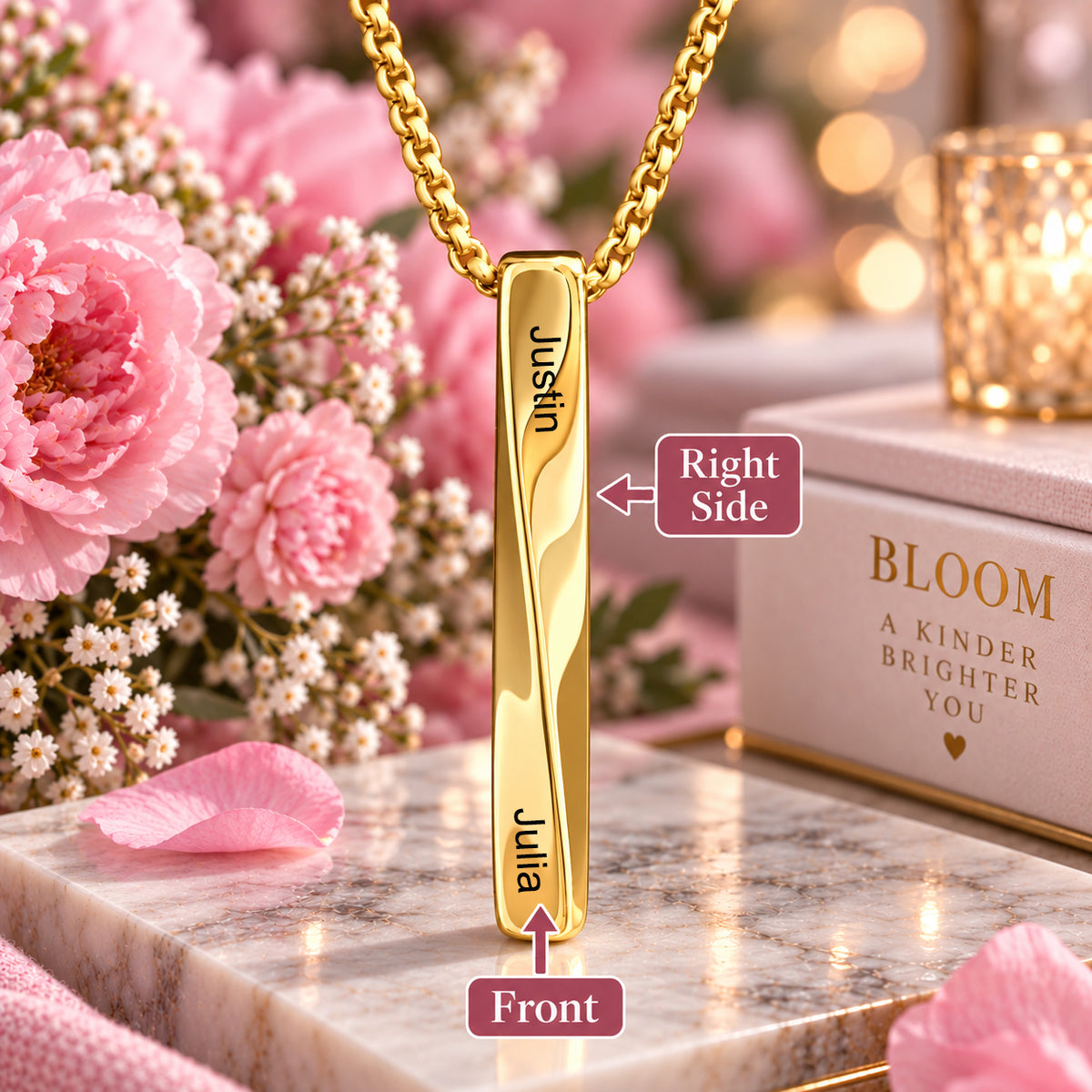 Personalized NAME engrave Twisted bar necklace