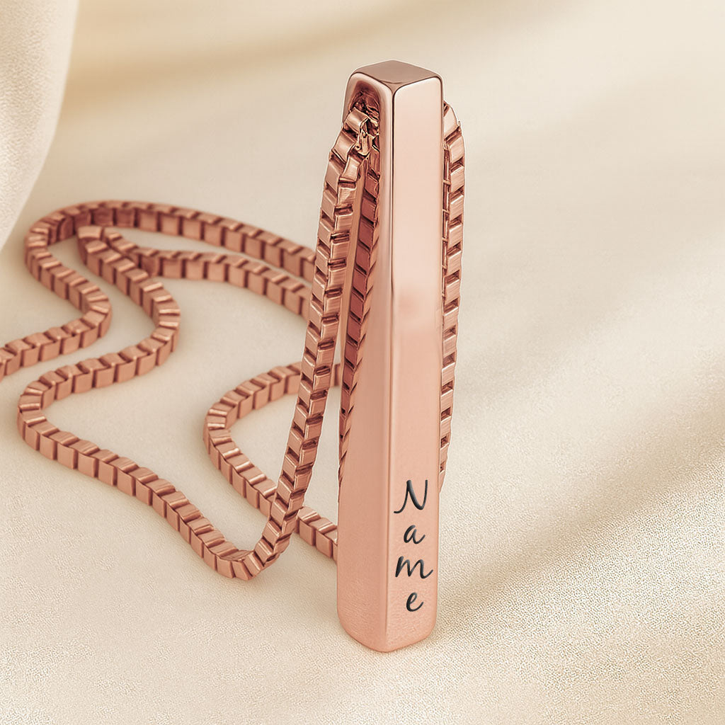 Rose Gold 3D bar pendant custom engrave
