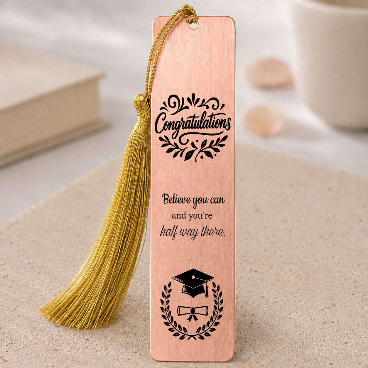 Inspirational Graduation Bookmark with Custom Name – Congratulations, Believe You Can and You're Halfway There