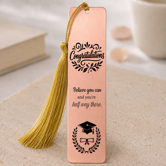 Inspirational Graduation Bookmark with Custom Name – Congratulations, Believe You Can and You're Halfway There