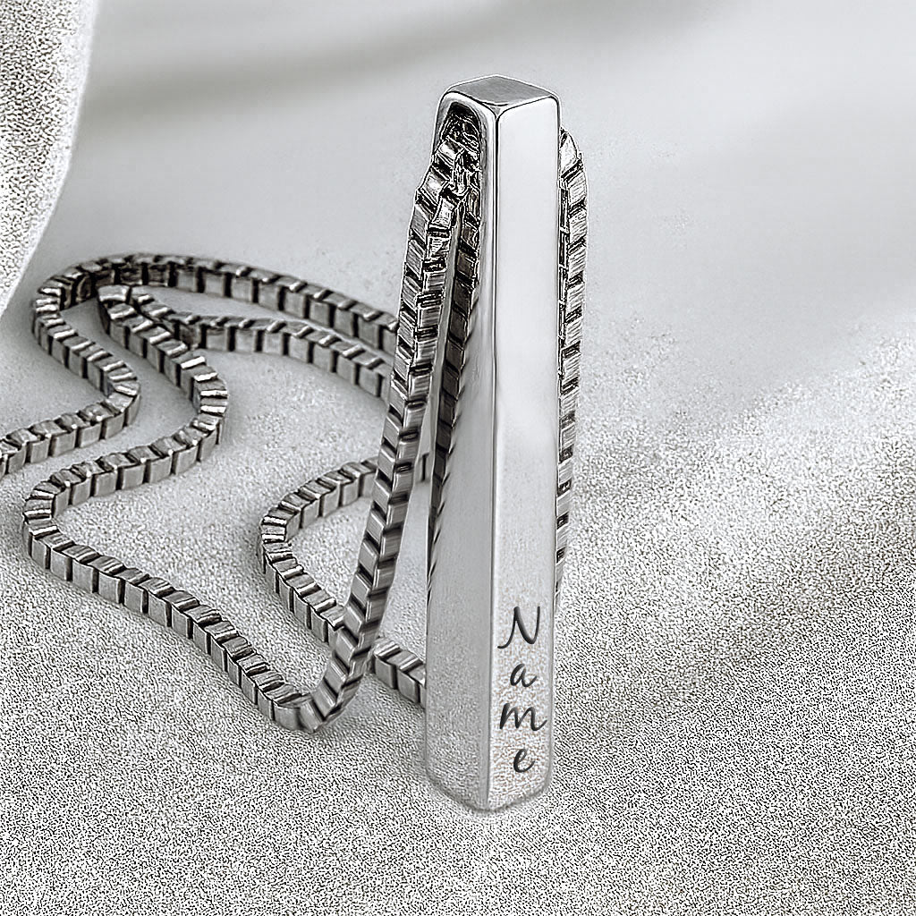 Silver 3D bar pendant custom engrave