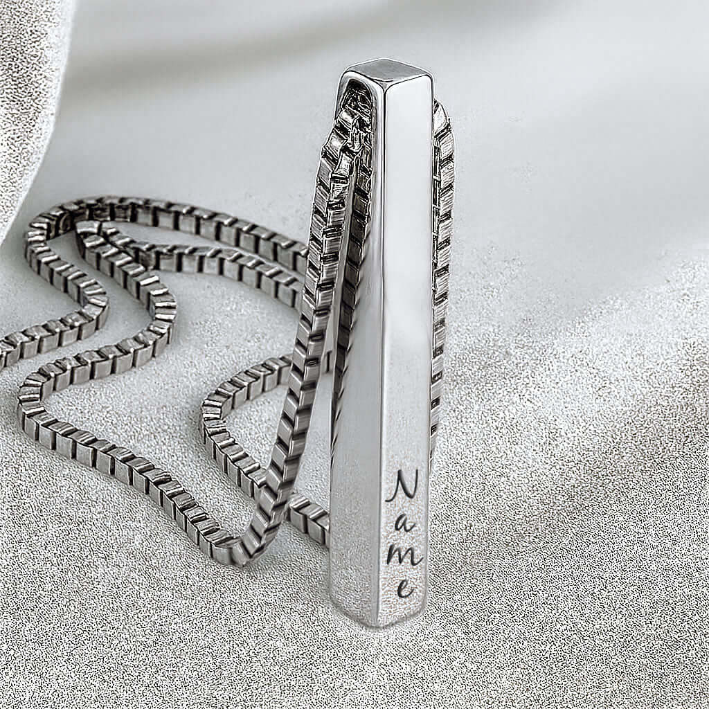 Silver 3D bar pendant custom engrave