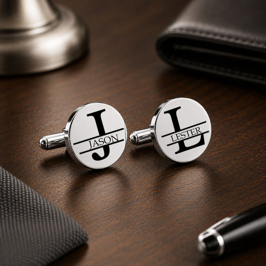 Personalized Monogram Cufflinks with Name – Custom Initial Cuff Links for Men – Engraved Wedding, Groom & Groomsmen Gift – Gold or Silver