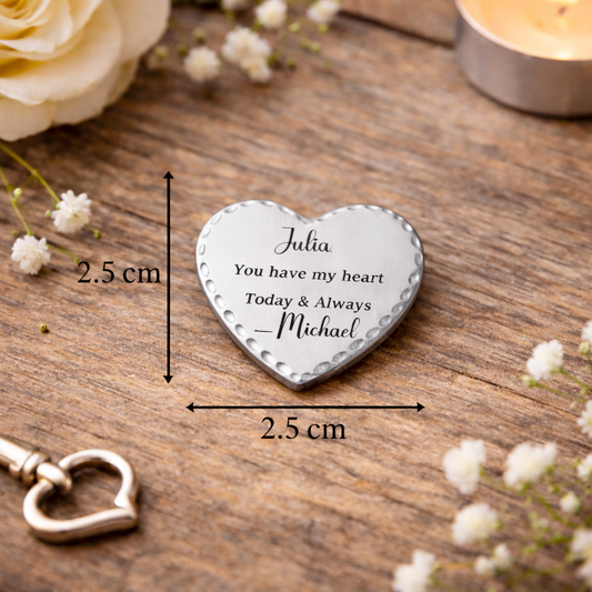 Hammered Heart Pocket token personalized for Valentines