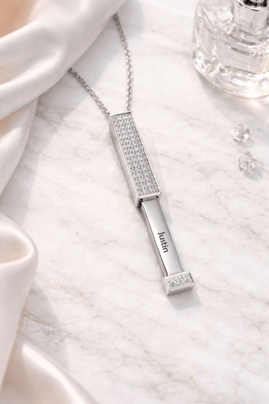 crystal Hidden stretch bar secret pendant silver