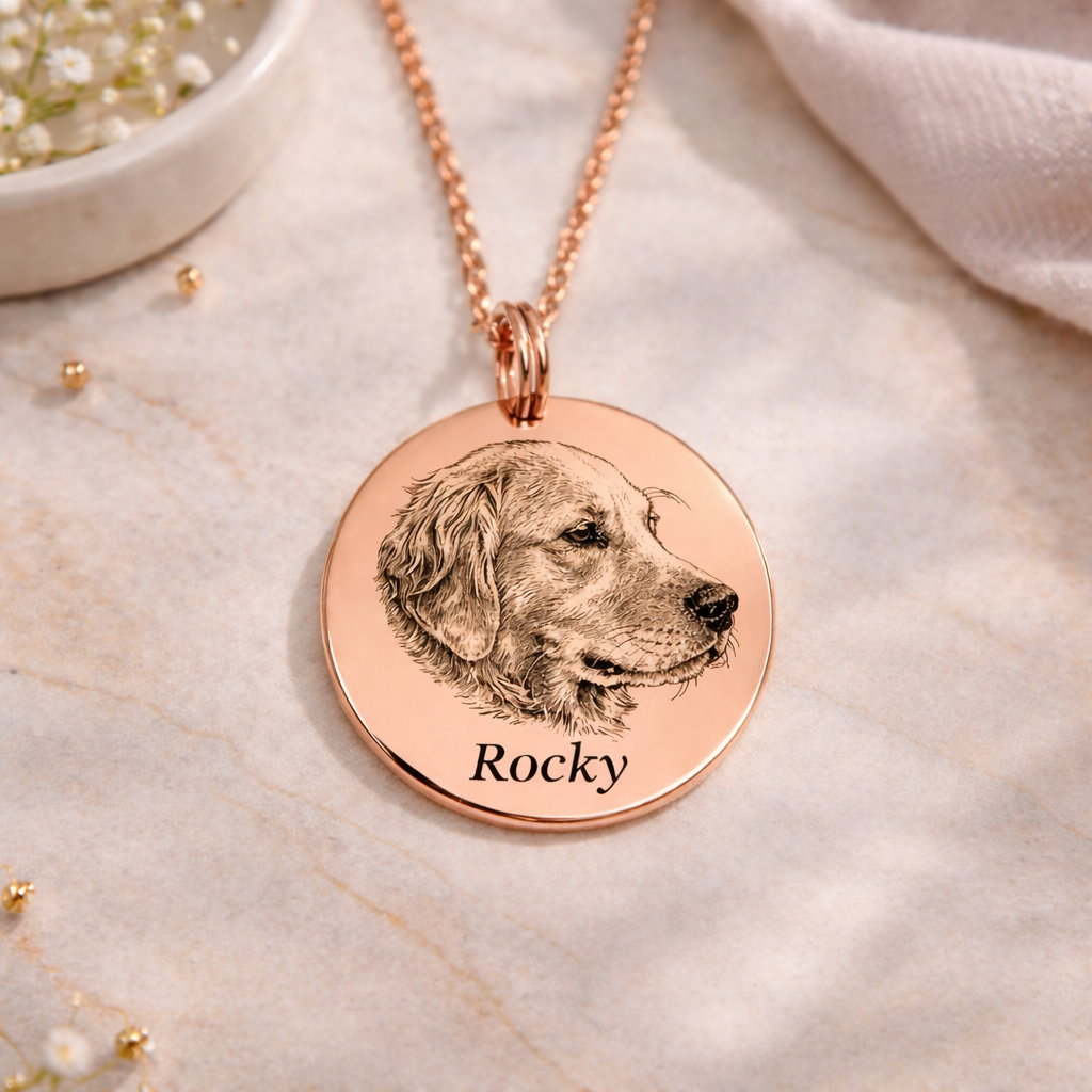 Custom Pet Portrait Necklace with Name