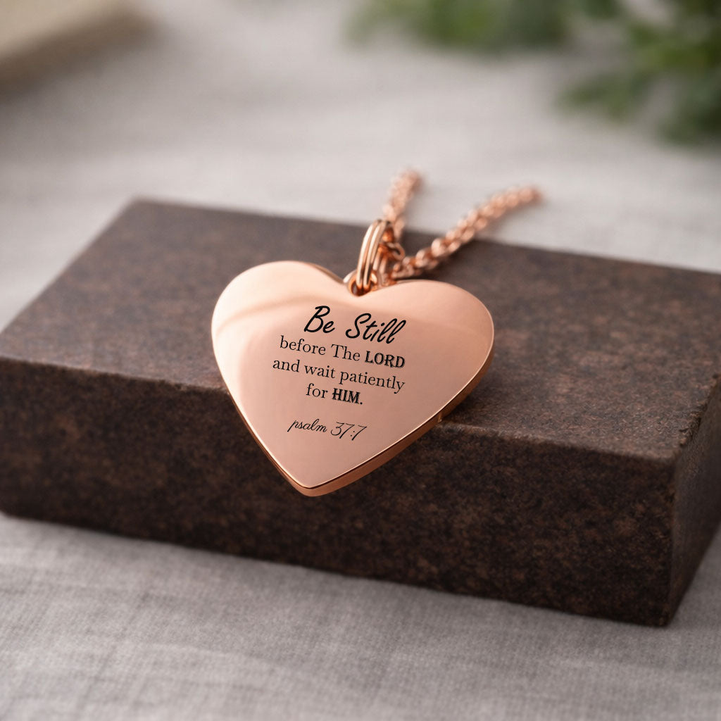 37:7 Bible verse Heart Necklace