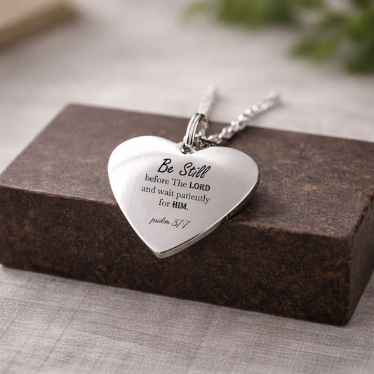 37:7 Bible verse Heart Necklace