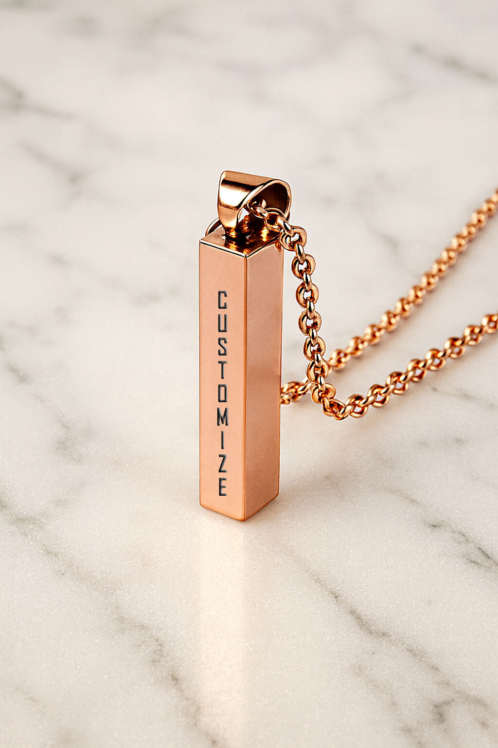 Personalized Name on 3D Vertical Bar Pendant Necklace