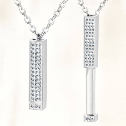 silver crystal cover stretch 3d bar pendant necklace