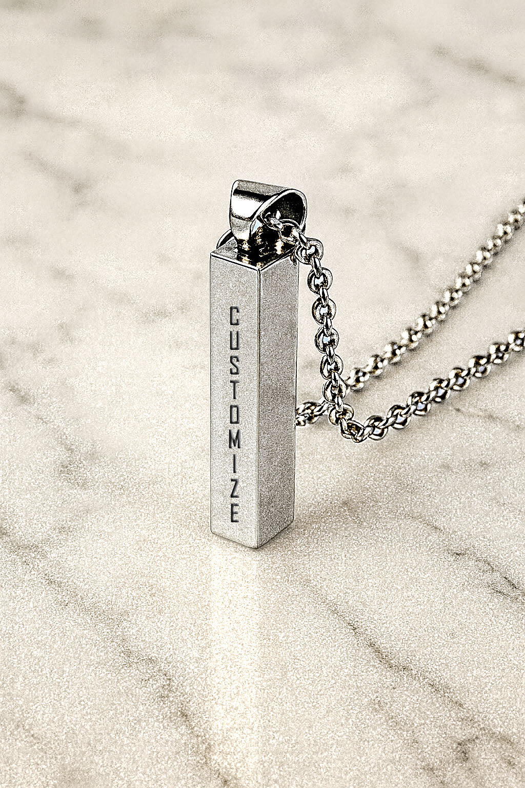 Personalized Name on 3D Vertical Bar Pendant Necklace