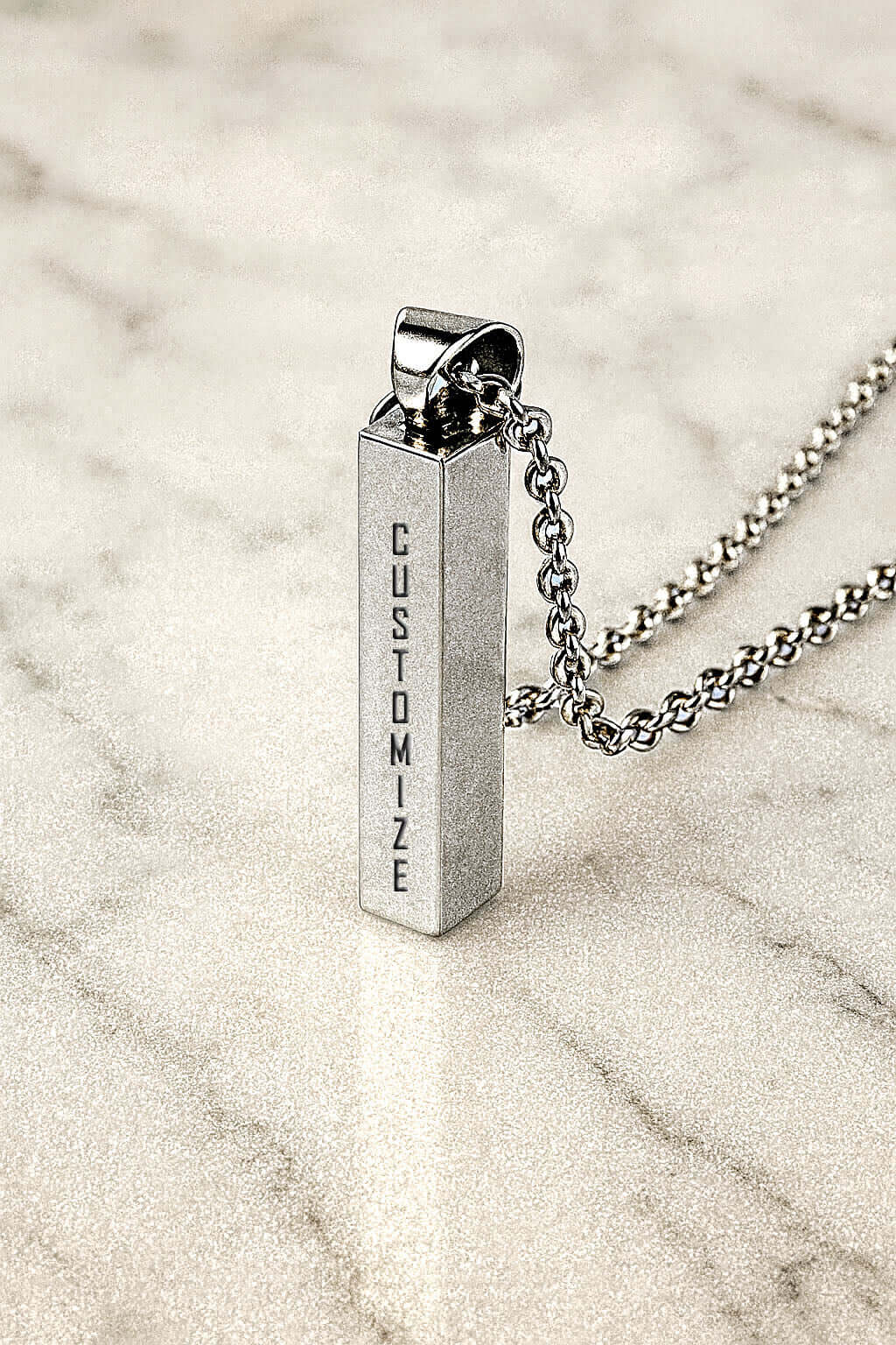 Personalized Name on 3D Vertical Bar Pendant Necklace