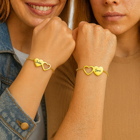 2 sister Heart Bracelet Set Gold