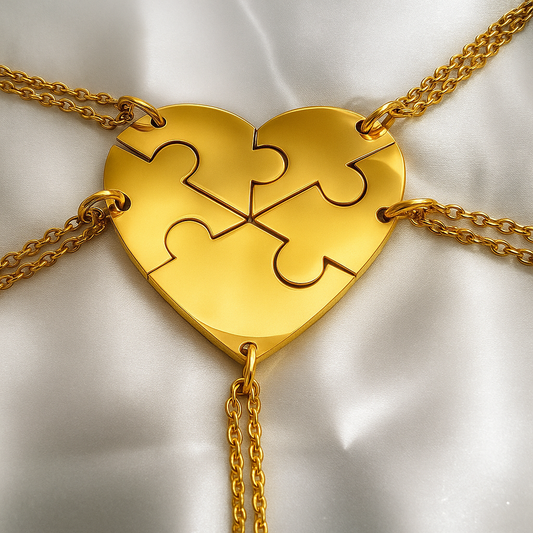 5 Piece Puzzle Heart pendant for Family Gold