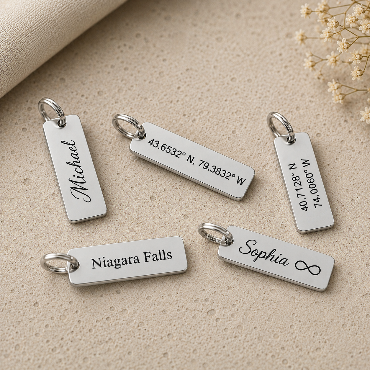 5 pack steel charms custom engrave