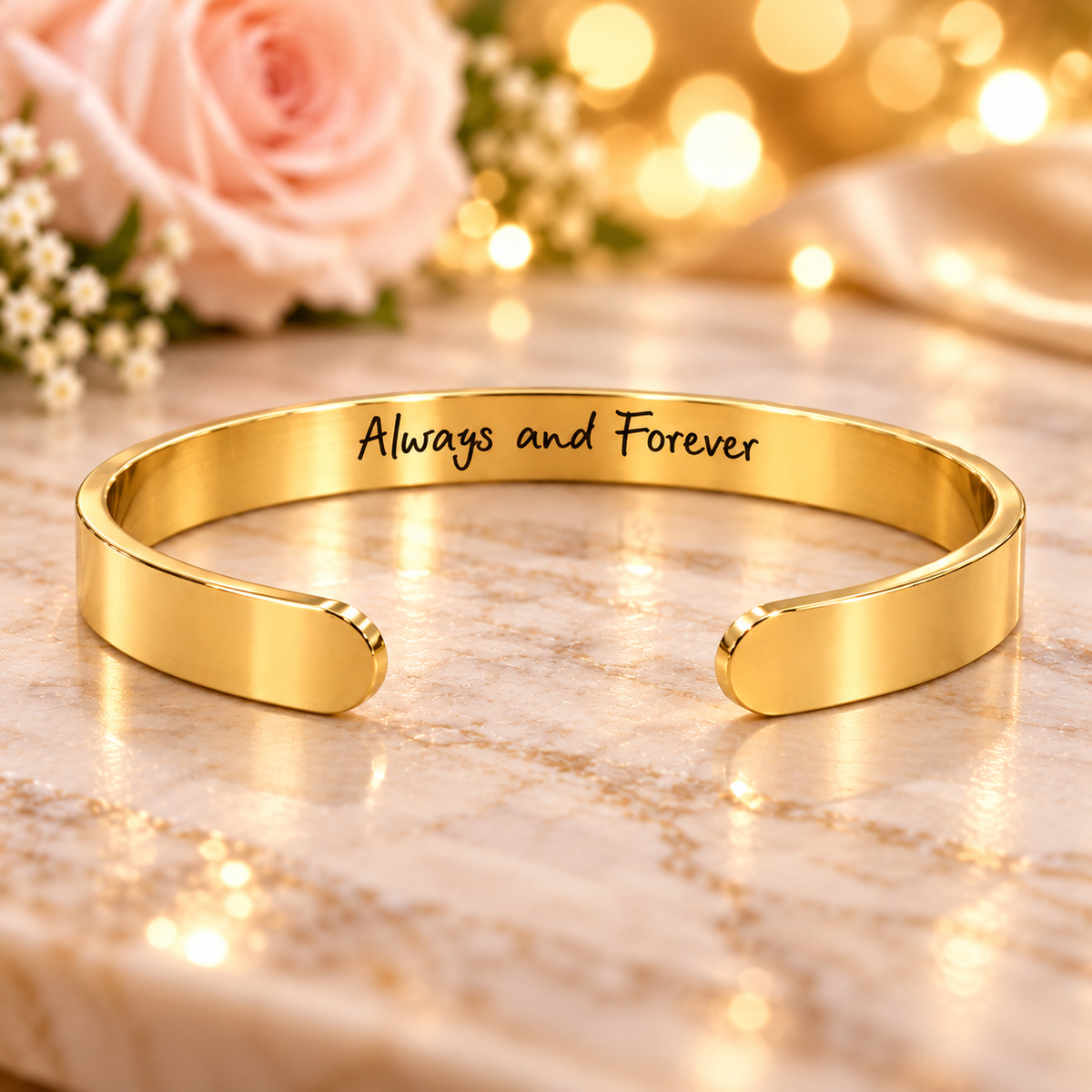 Always and Forever Engraved Cuff Bracelet – Personalized Love Bracelet, Promise Bracelet, Christmas Gift for Her