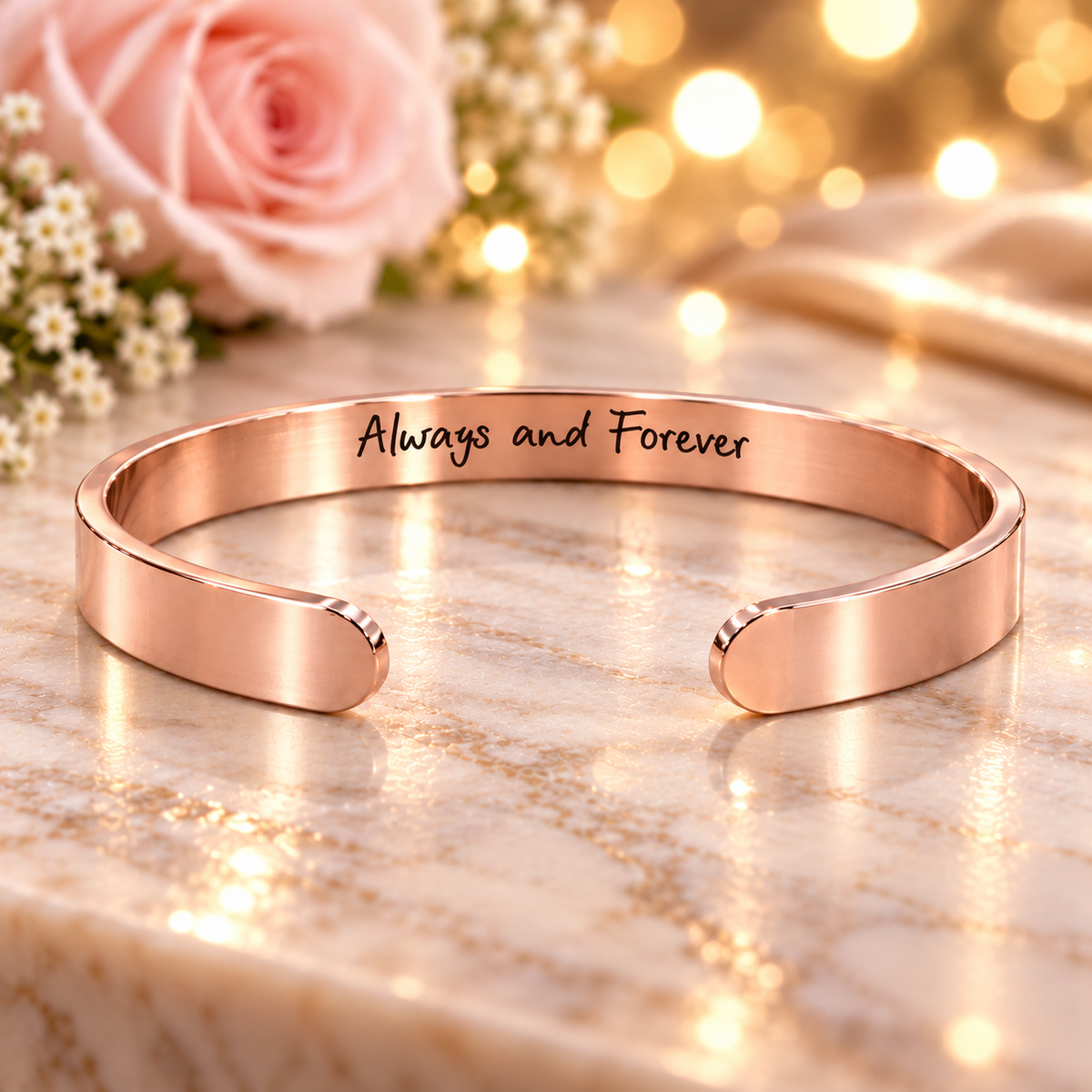 Always and Forever Engraved Cuff Bracelet – Personalized Love Bracelet, Promise Bracelet, Christmas Gift for Her
