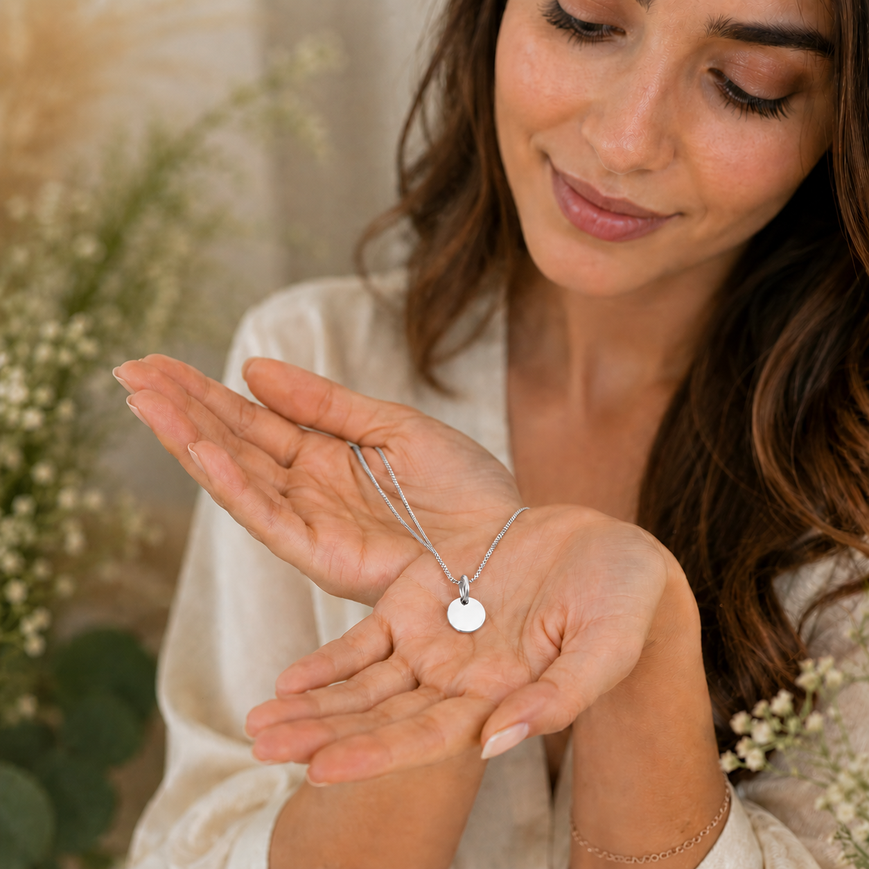 Tiny 8mm Round Charm Personalized Initial Pendant Necklace