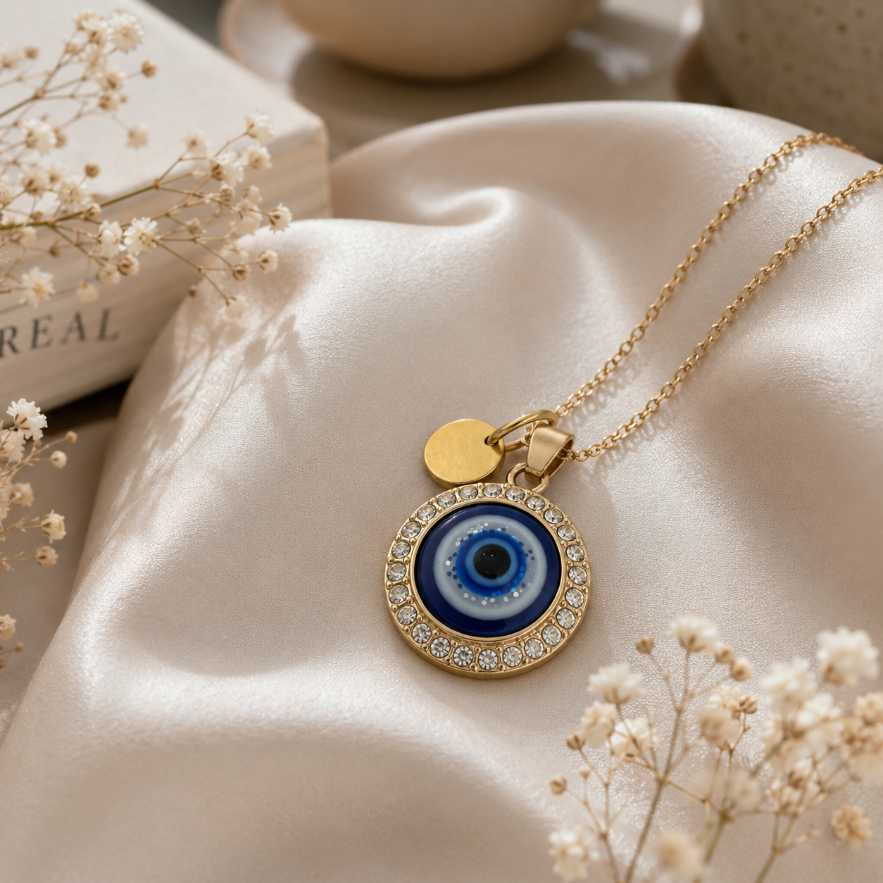 Personalized Evil Eye Necklace with Custom Initial Charm
