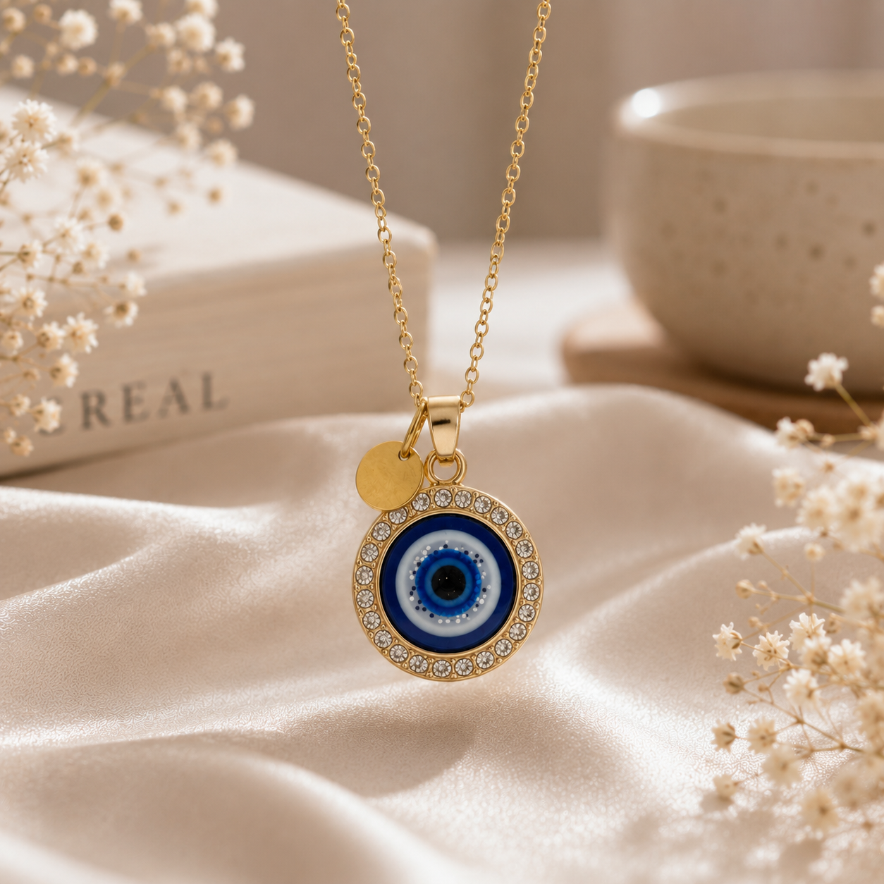 Personalized Evil Eye Necklace with Custom Initial Charm