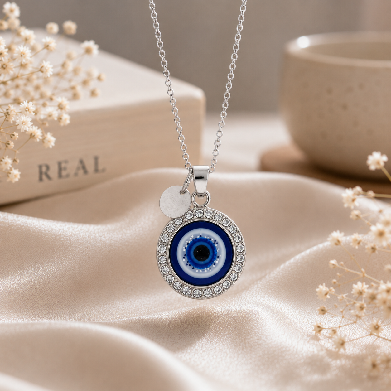 Personalized Evil Eye Necklace with Custom Initial Charm – Custom Name Initial Jewelry Gift