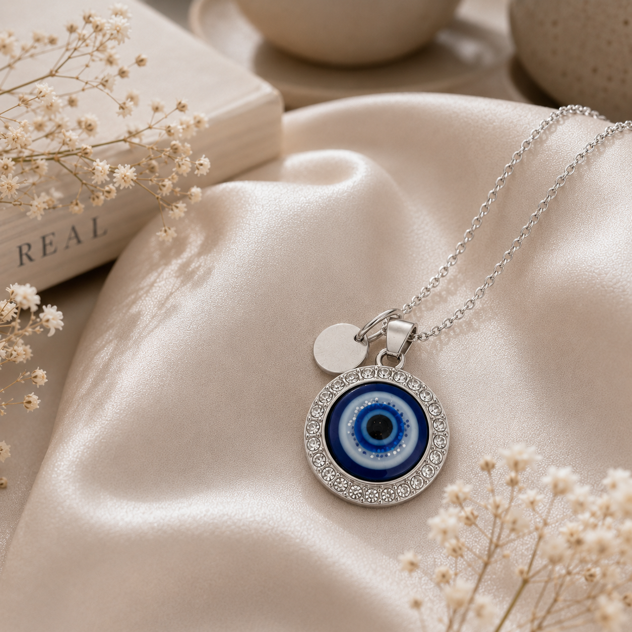 Personalized Evil Eye Necklace with Custom Initial Charm