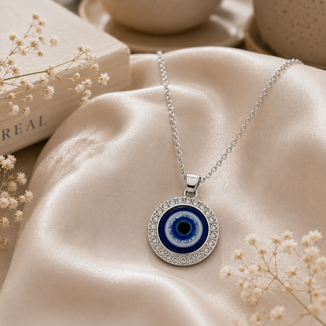 Personalized Evil Eye Necklace with Custom Initial Charm