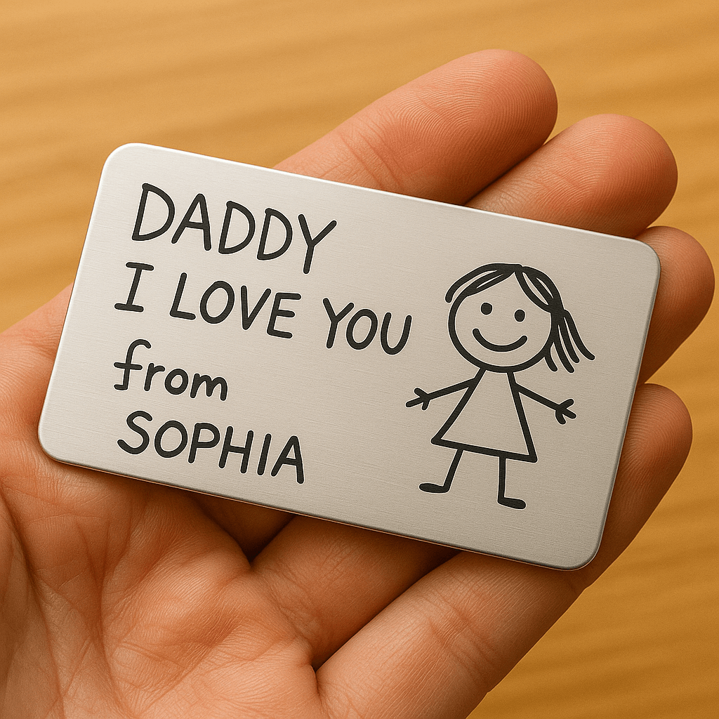 Custom Engraved your child's Handwritten and Sketch on Wallet Insert
