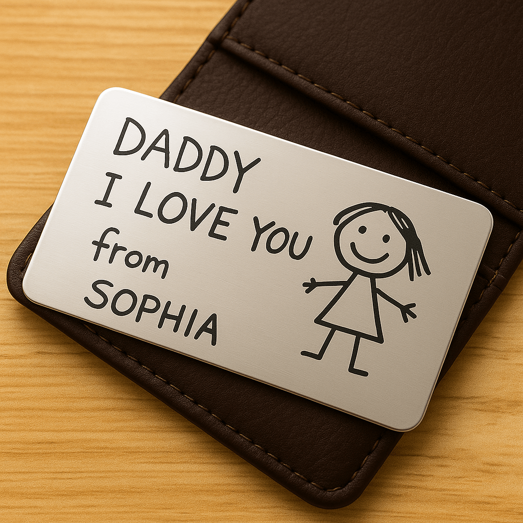 Custom Engraved Handwritten and Sketch on Wallet Insert