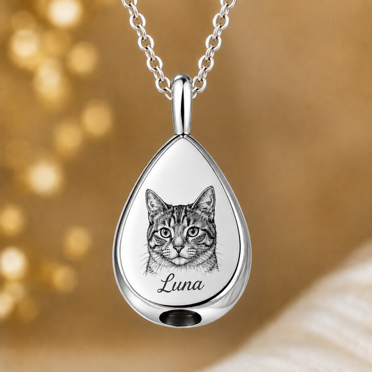 Pet Portrait Urn necklace for ashes storage. Pet  ashes Keepsake Cremation Jewelry.