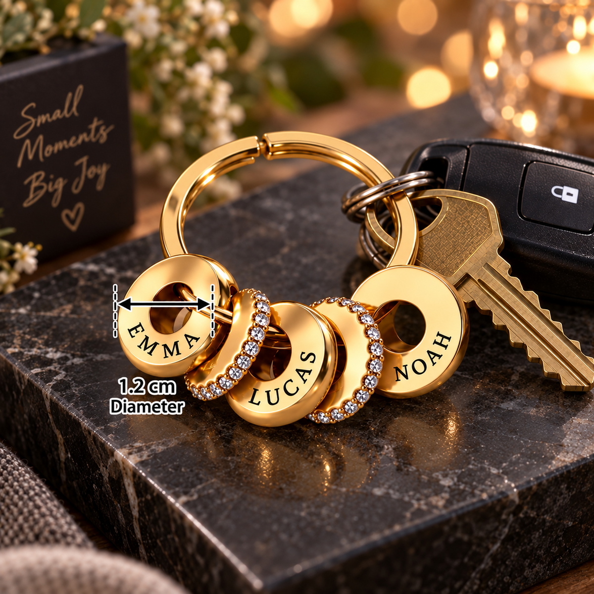 custom Crystal round disc family keychain