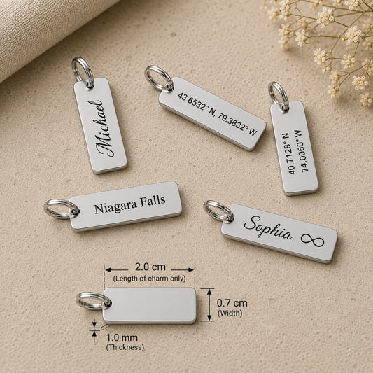 Custom Engraved Small Rectangle Charms steel silver