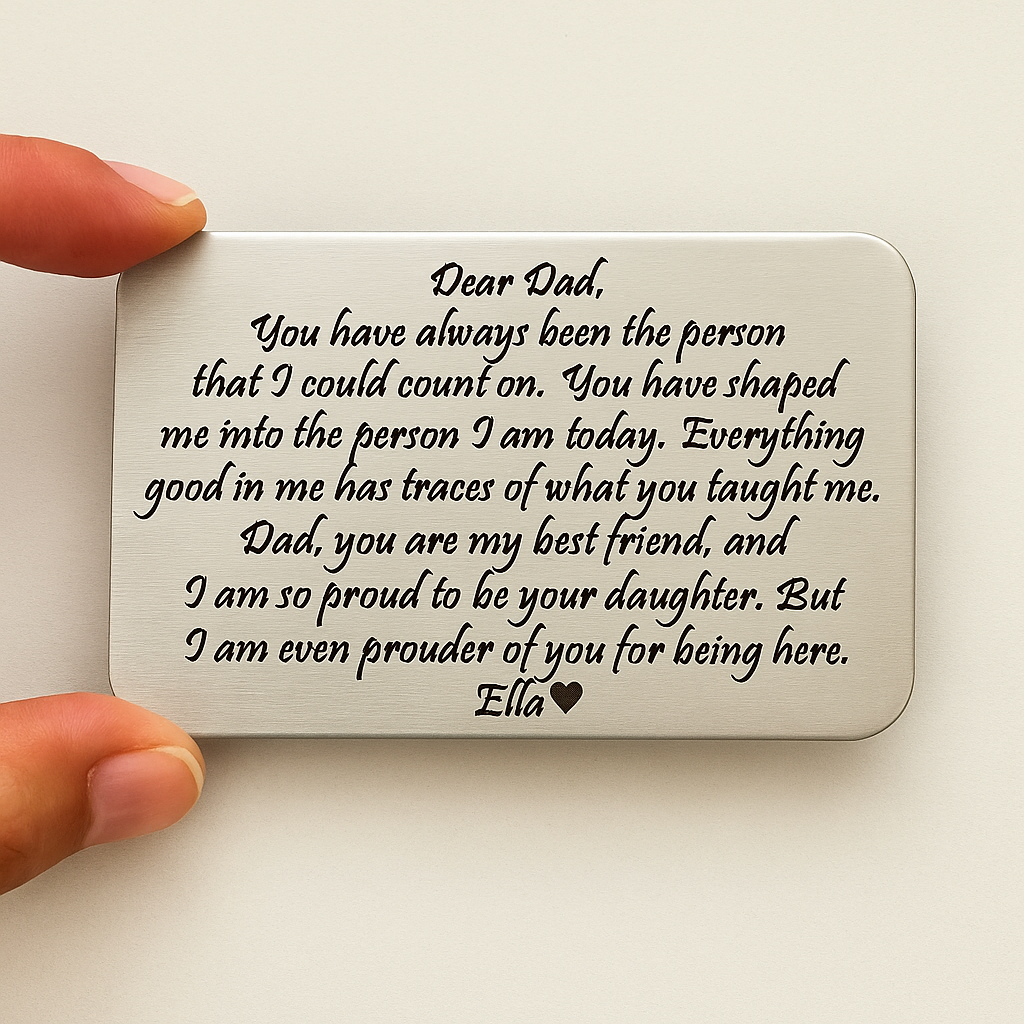 mEANINGFUL MESSAGE ENGRAVING ON WALLET INSERT