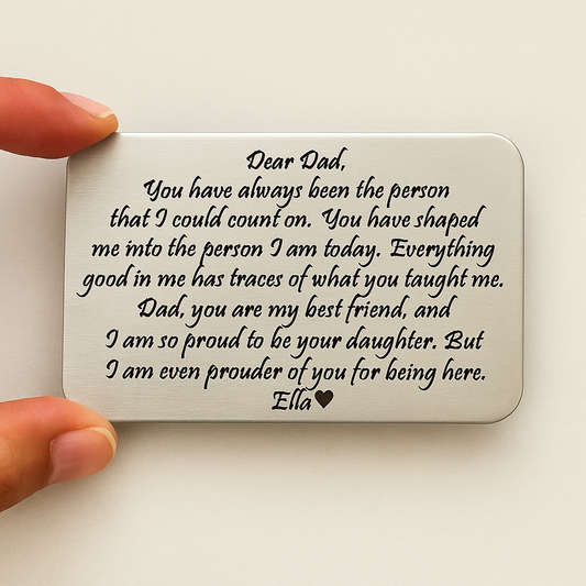 mEANINGFUL MESSAGE ENGRAVING ON WALLET INSERT