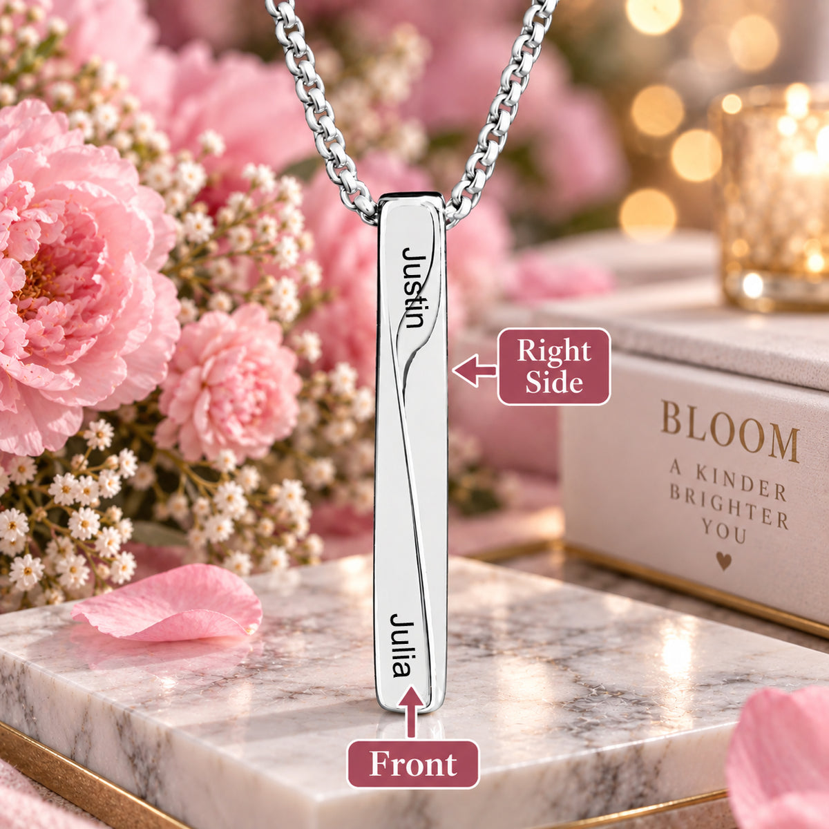 Custom engrave Twisted bar necklace