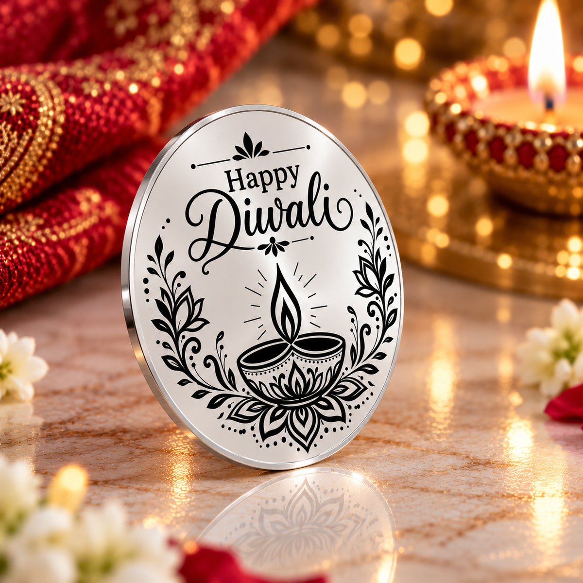 Affordable Happy Diwali Keepsake Coin – Gold & Silver Festival of Lights Gift for Family & Friends