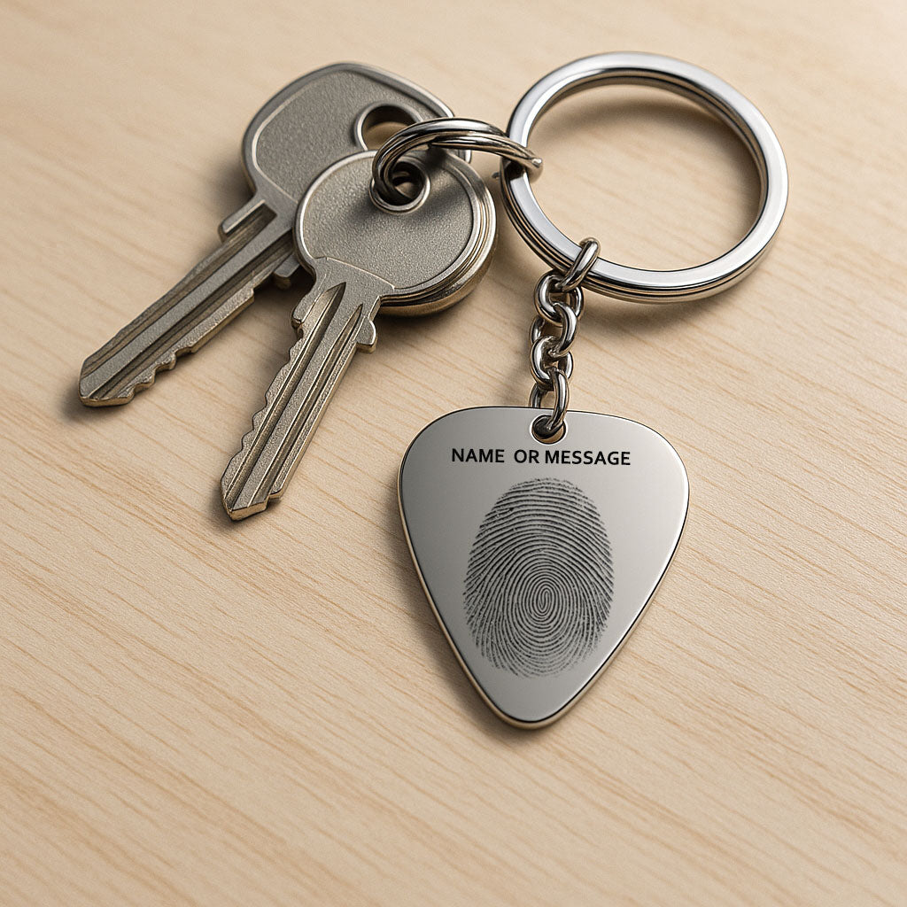 Thumbprint memorial Guitar Pick keychain