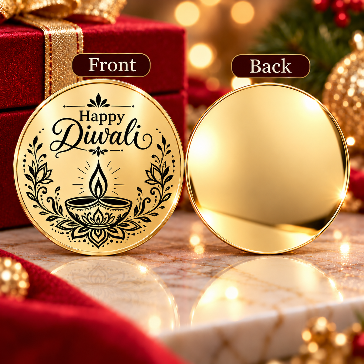Affordable Happy Diwali Keepsake Coin – Gold & Silver Festival of Lights Gift for Family & Friends