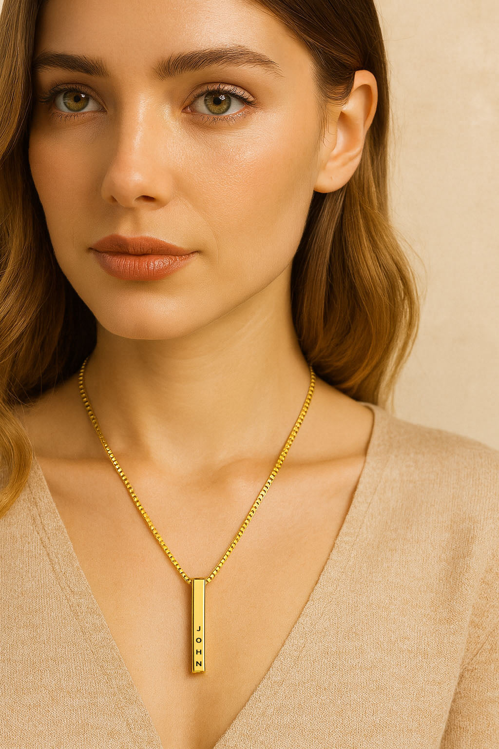 3D Bar Pendant GOLD WITH NAME engrave