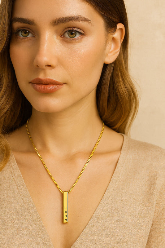 3D Bar Pendant GOLD WITH NAME engrave